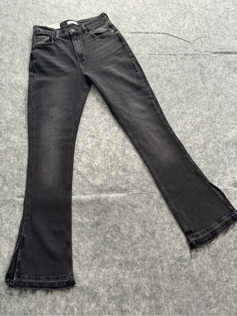 Black High-Rise Flare Bootcut Jeans with Raw Hem